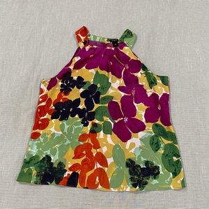 Ann Taylor Pleated Halter Shell Floral - Size 16